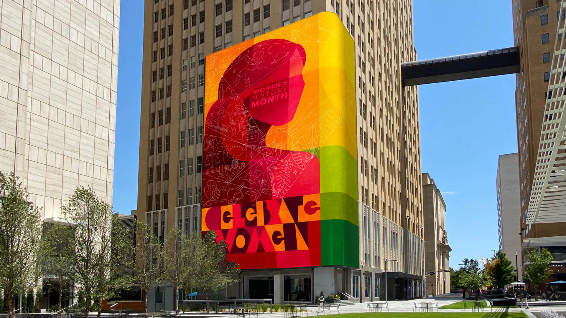 Mockup of Women's History Month content at ATT Discovery District, Dallas