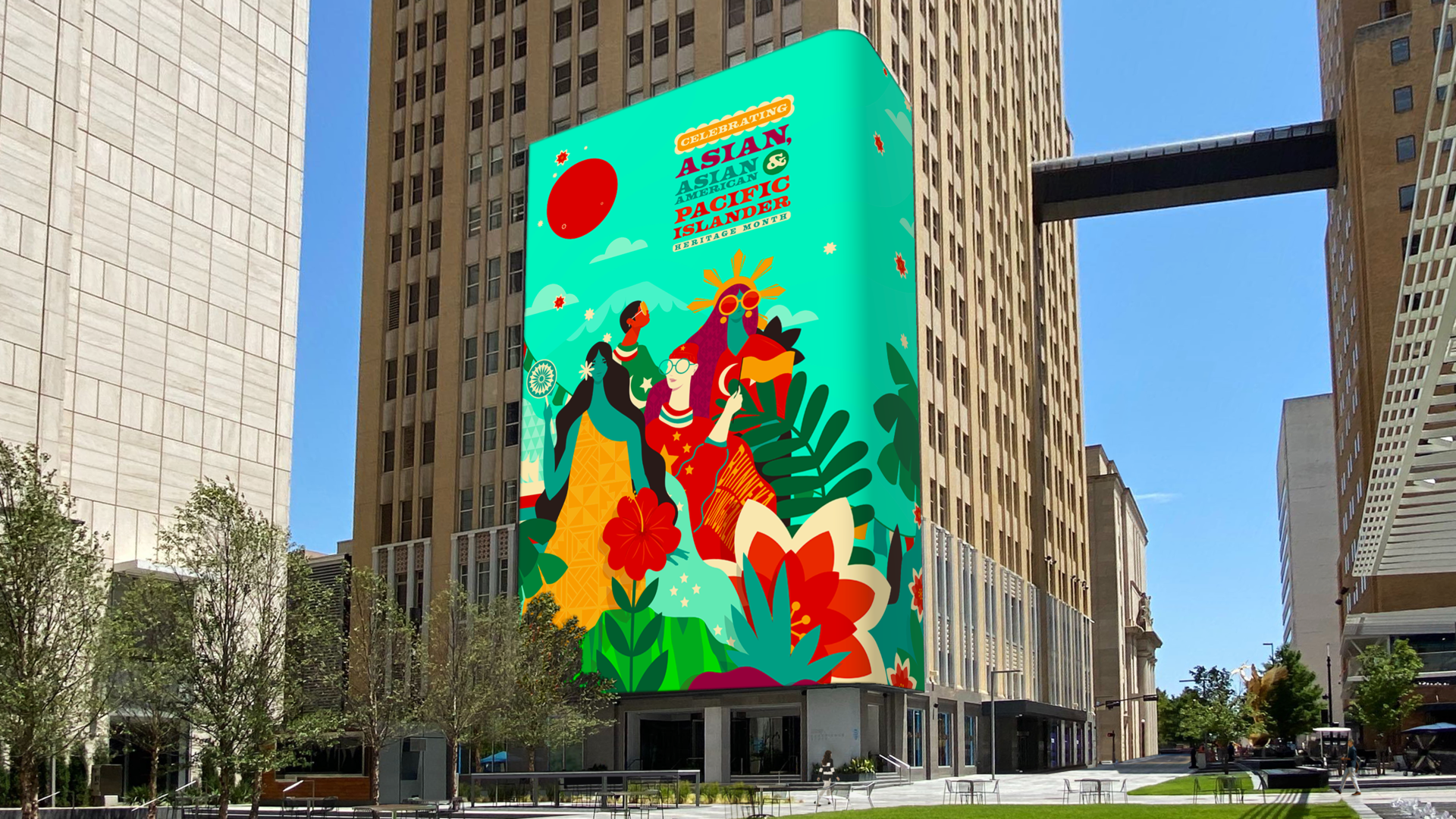 Mockup of Asian and Pacific Islander Month content at ATT Discovery District, Dallas
