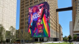 Mockup of Pride Month content at ATT Discovery District, Dallas
